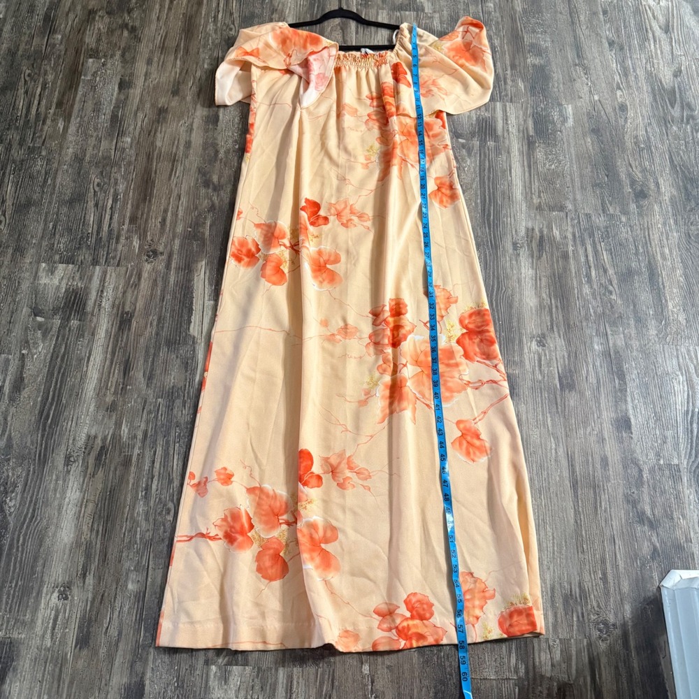 Malihini Hawaii Vintage Floral Muumuu Dress Peach Vacation Flutter Sleeve Sz 16 - Picture 9 of 12
